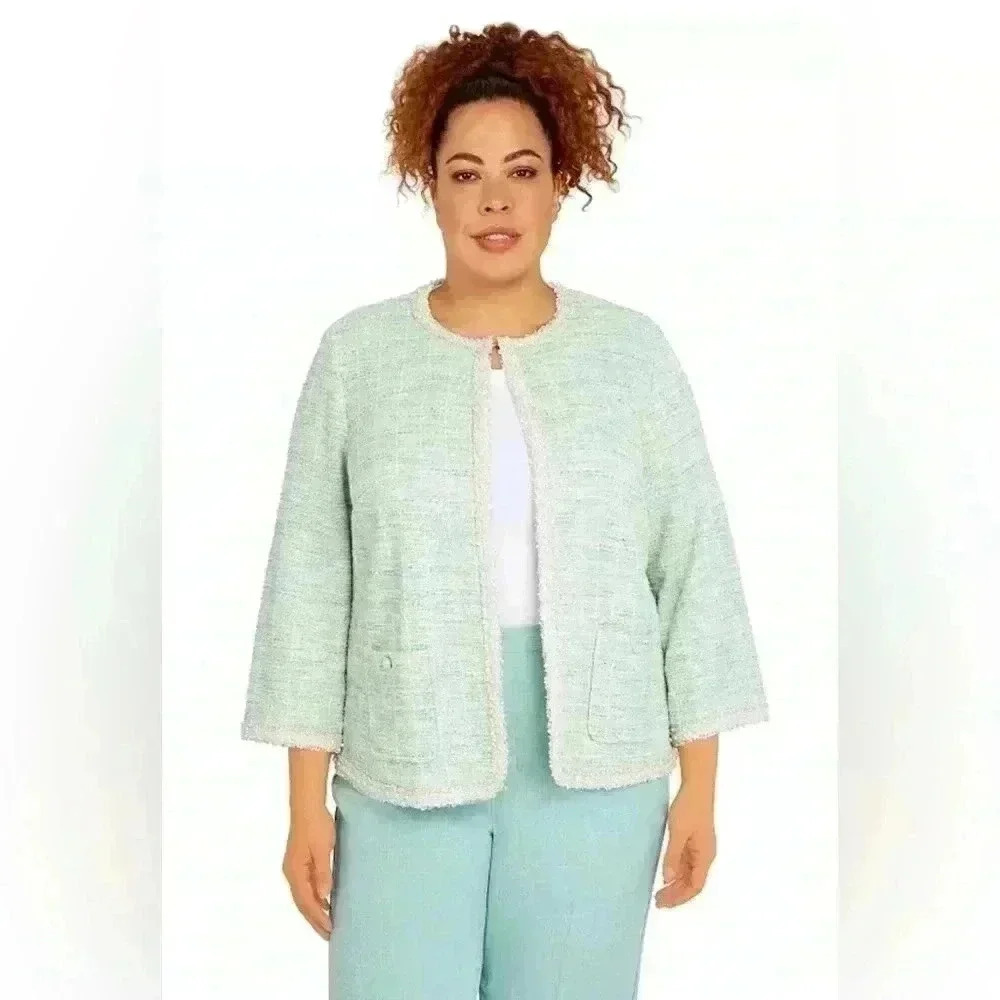 NWT Alfred Dunner Women’s Plus Size Lady Like Knit Boucle Cotton Jacket Size XL